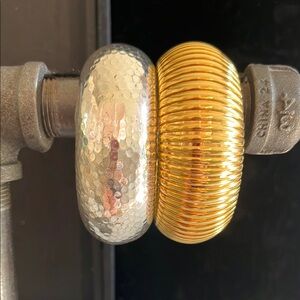 Set of 2 Gold and Silver Textured Metal Bangles